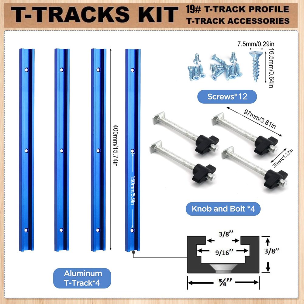 Woodworking Workbench - Woodworking 19# T-track Kit and Accessories