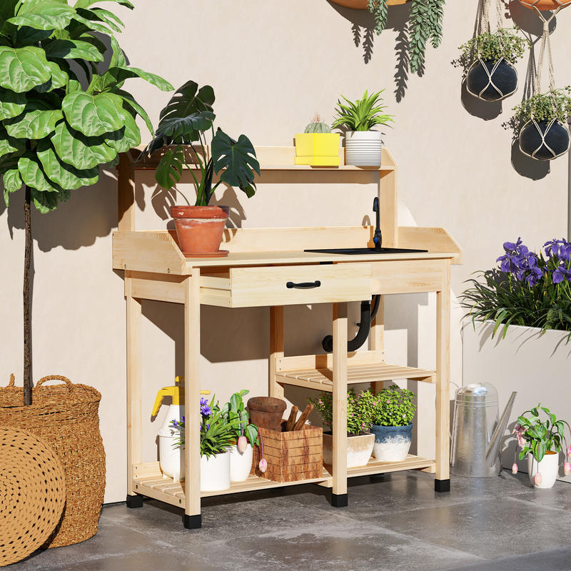 Potting Bench Table, Outdoor G - Woodworking Workbench 리뷰 및 가격