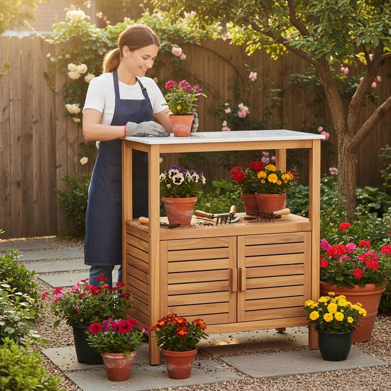 Outdoor Potting Bench Acacia W - Woodworking Workbench 리뷰 및 가격