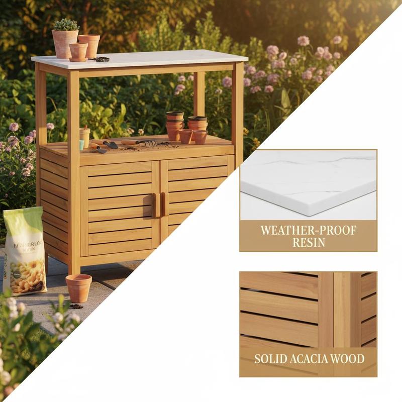 Outdoor Potting Bench Acacia W - Woodworking Workbench 리뷰 및 가격